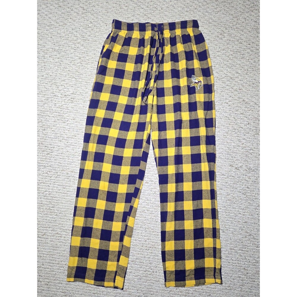 Nfl MN Vikings Pajamas Pants Checkered Purple Yellow Size Medium
